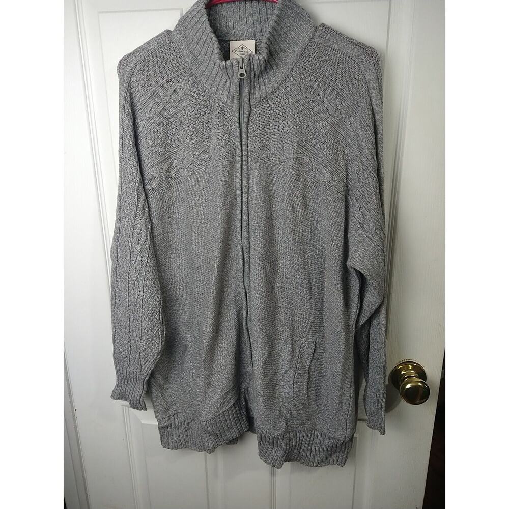 St. Johns Bay Woman 0X Sweater Grey Zip Front Pocket Casual Long Sleeve Cable...